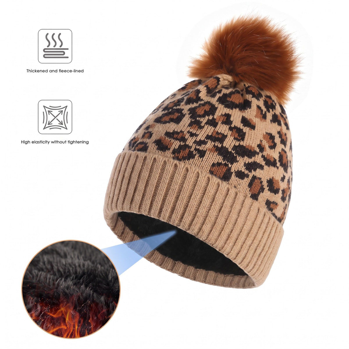 3 Piece Leopard Print Pom Beanie Scarf and Touchscreen Gloves Set