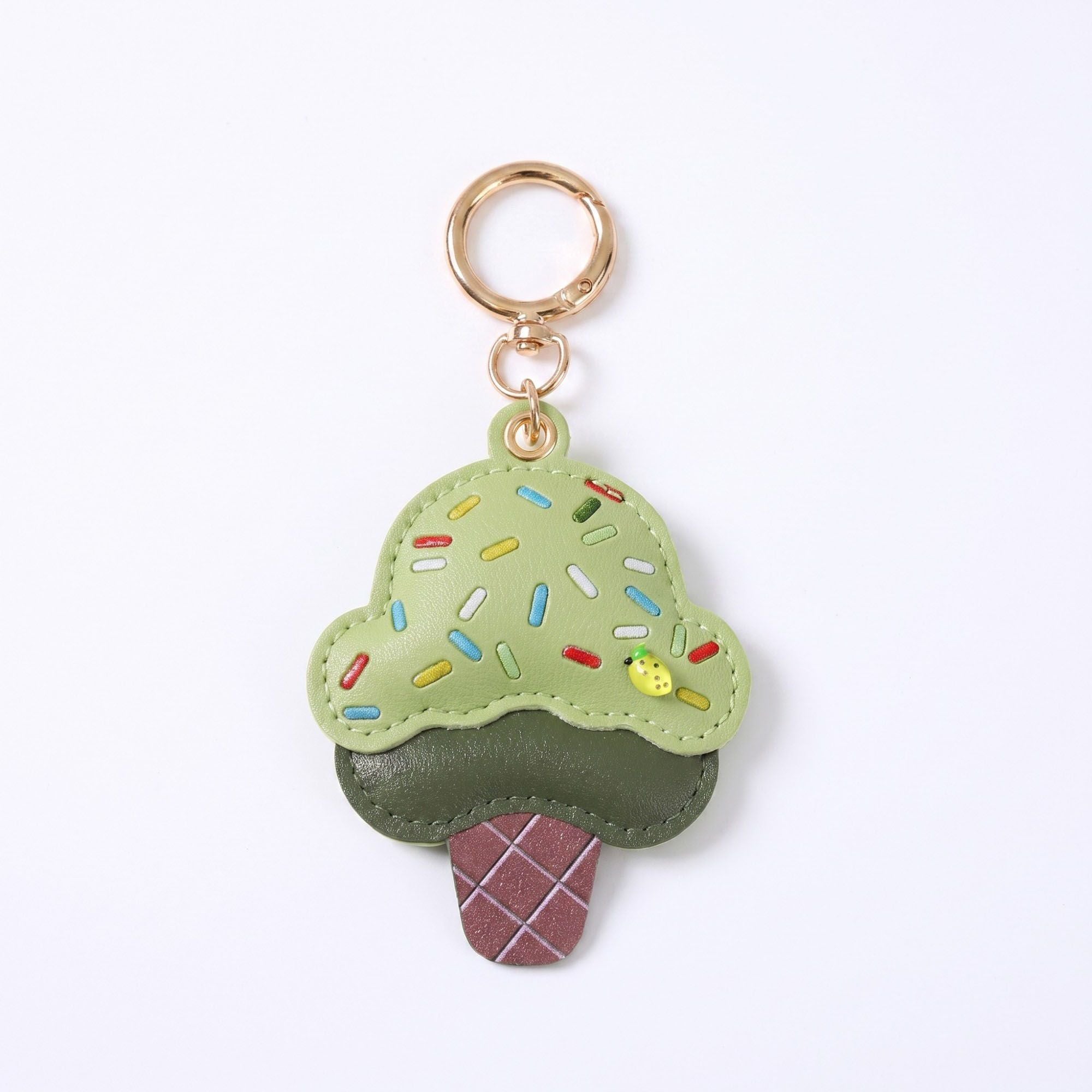 Ice Cream Cone Bag Charm with Colorful Sprinkles and Gold Tone Clip