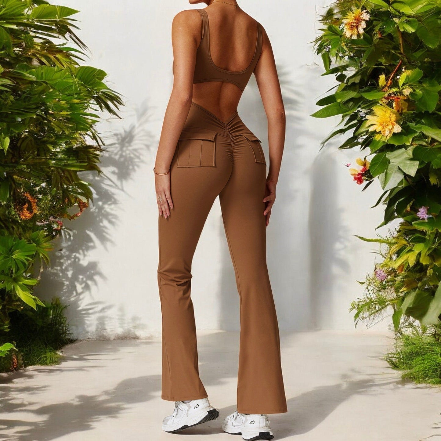 Seamless Flared Bodysuit with Scoop Neck for Activewear