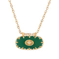 Women's Stainless Steel Fashion Necklace with 18K Gold Plated Pendant, Green Natural Stone Inlay, Adjustable Chain, Unique Design