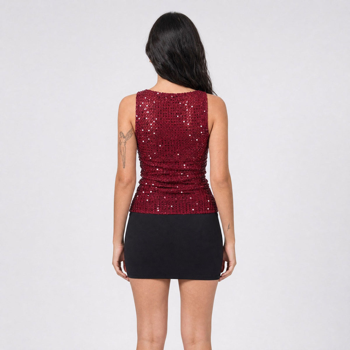 Sequin Sheer Mesh Sleeveless Fitted Top