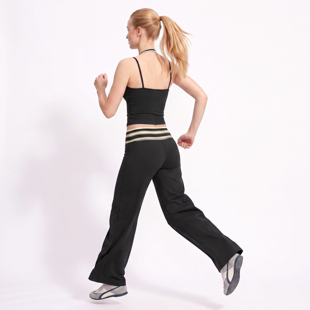 Layered Striped Halter Cropped Active Tank Top with Slim Straps for Workouts and Athleisure