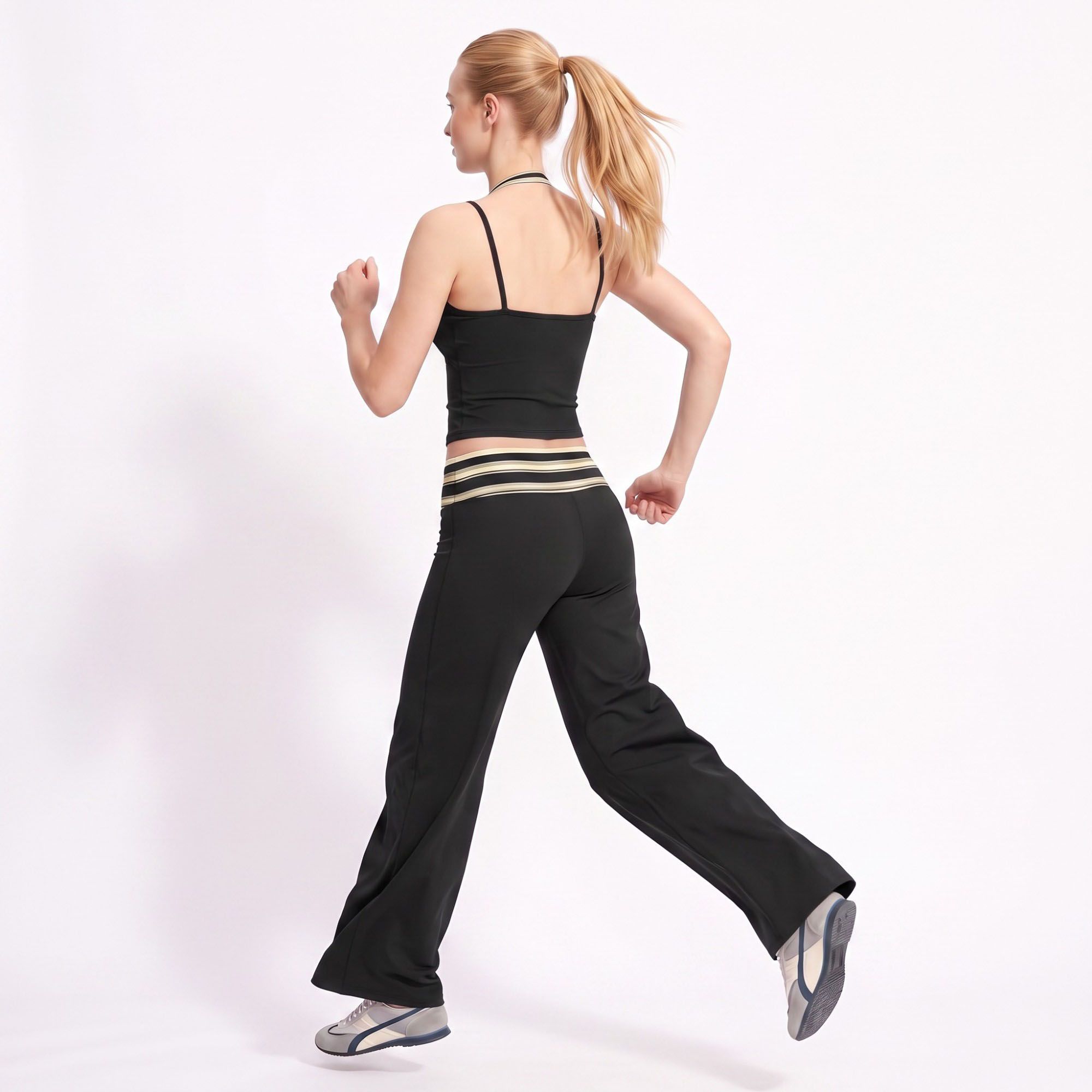 Layered Striped Halter Cropped Active Tank Top with Slim Straps for Workouts and Athleisure