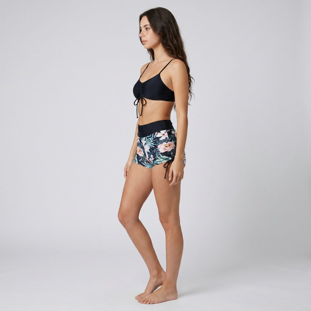 2 Piece Ruched Bikini Top and Swim Shorts Set