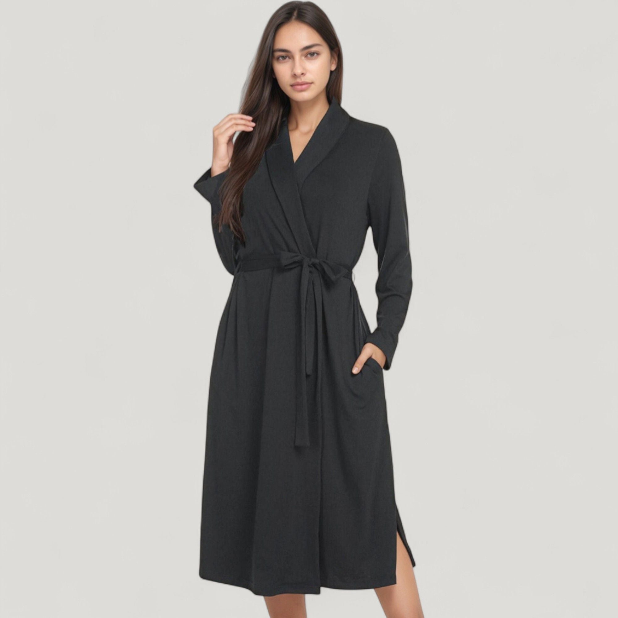 Anna-Kaci Lounge Women's Long Sleeve Wrap Robe with Waist Tie and Side Slits