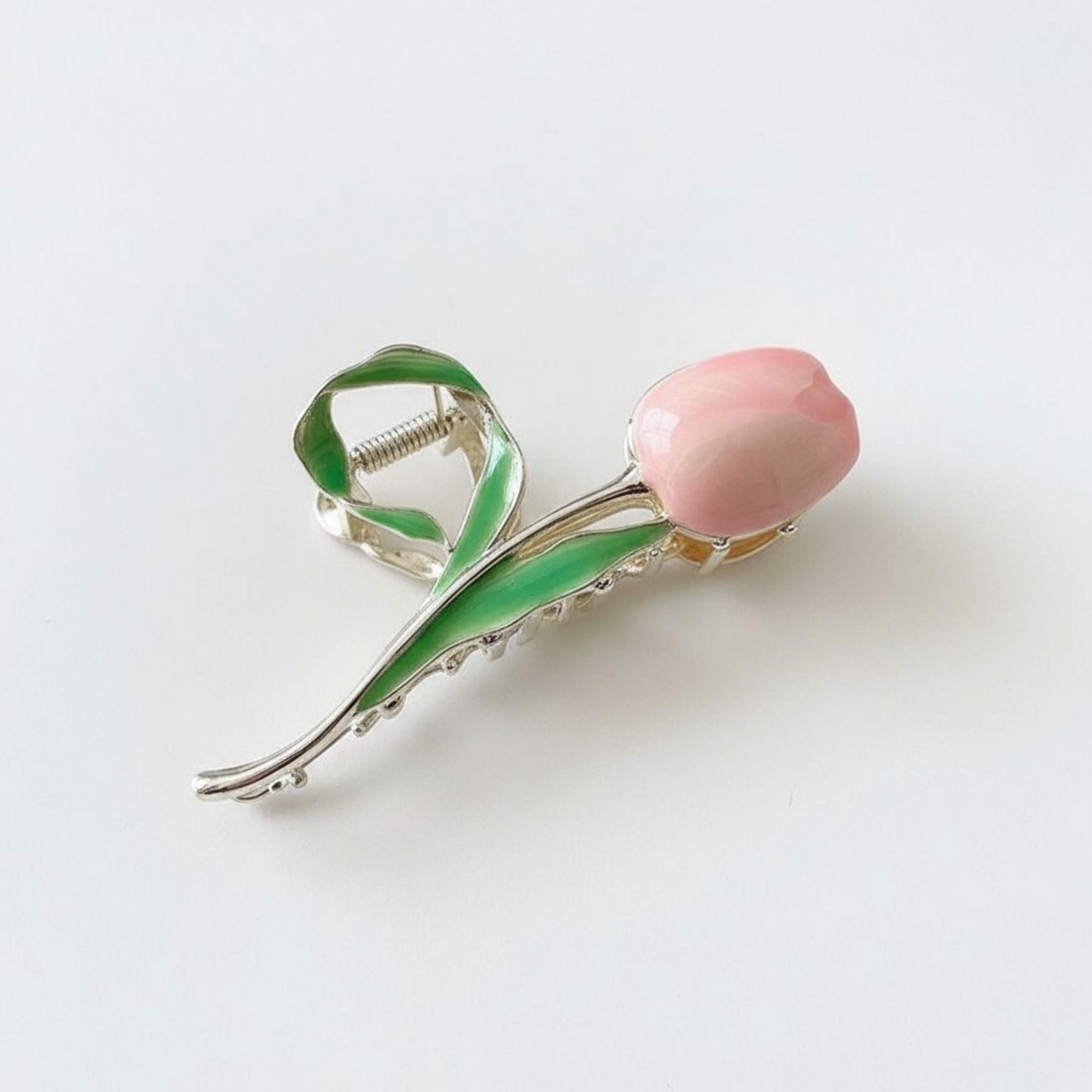 Anna-Kaci 2pcs Tulip Flower Metal Hair Claw Clip with Enamel Petal and Leaf Detailing