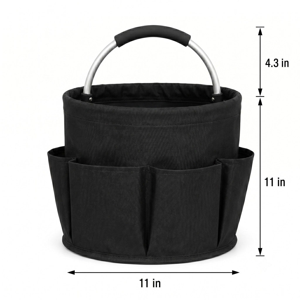 Collapsible Utility Basket with Aluminum Handle and Exterior Pockets