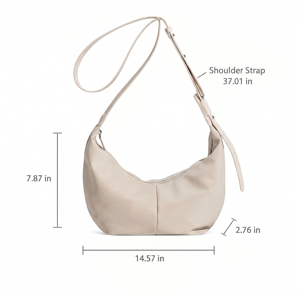 Soft Faux Leather Crescent Shoulder Bag Adjustable Strap Slouchy Everyday Crossbody Purse