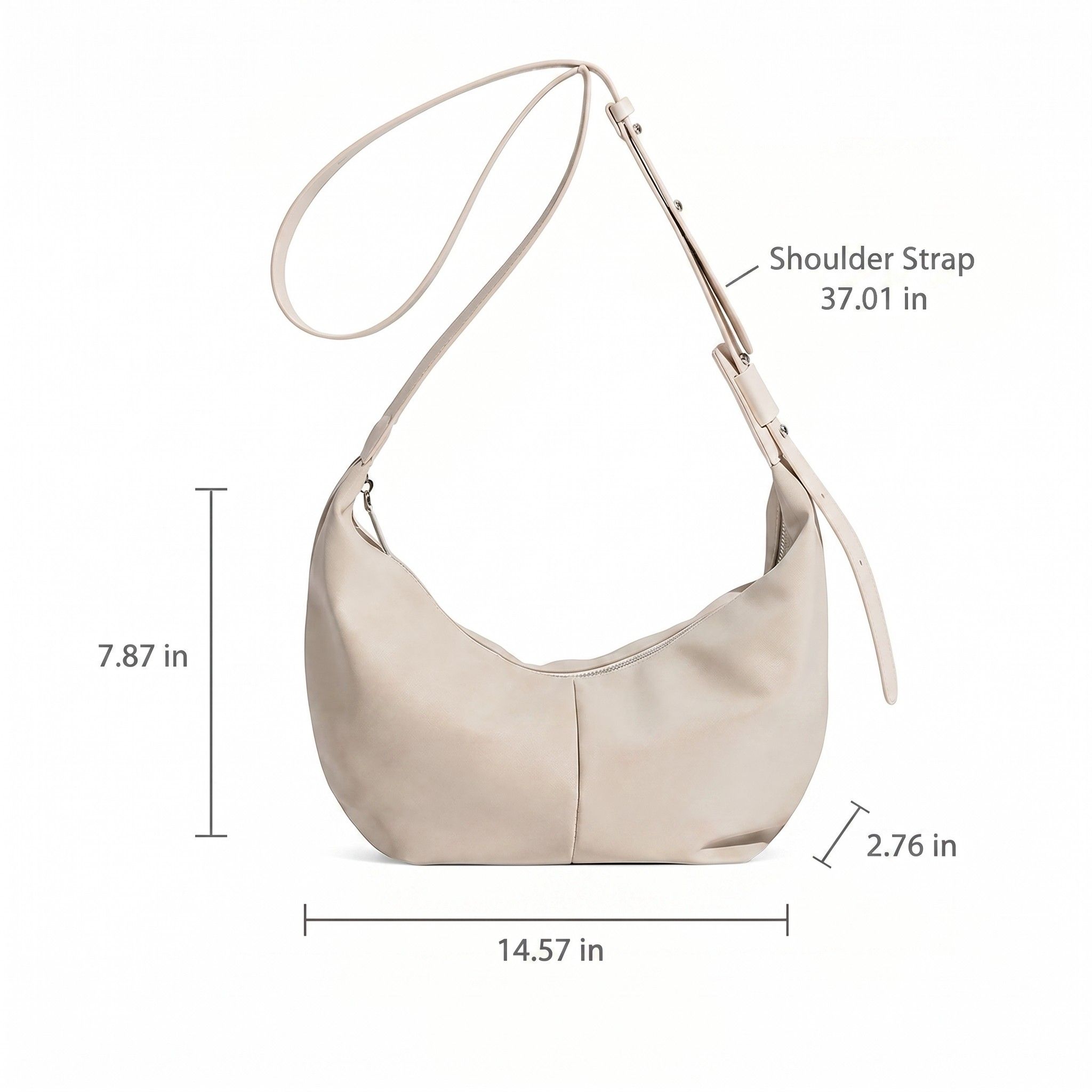Soft Faux Leather Crescent Shoulder Bag Adjustable Strap Slouchy Everyday Crossbody Purse