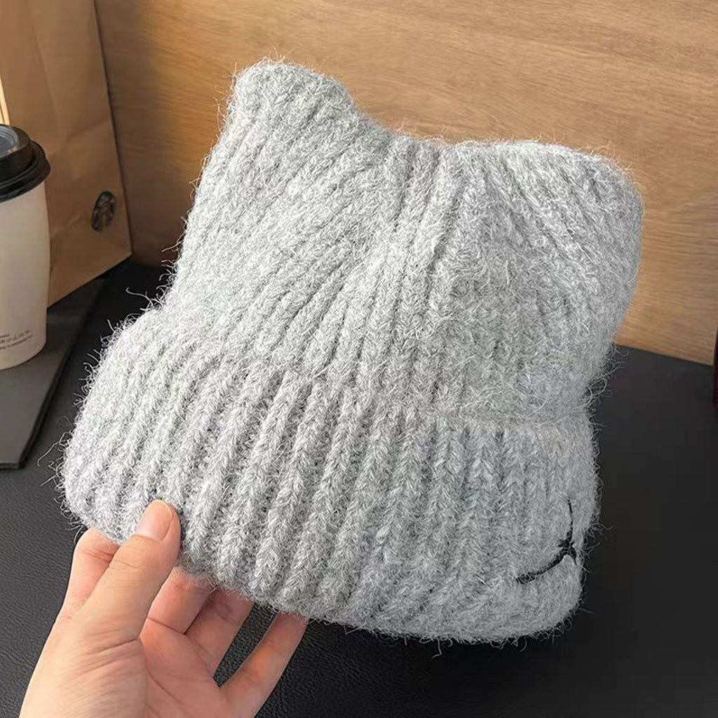 Anna-Kaci Women's Cat Ear Knit Beanie - Fluffy Faux Fur Hat with Bow Embroidery