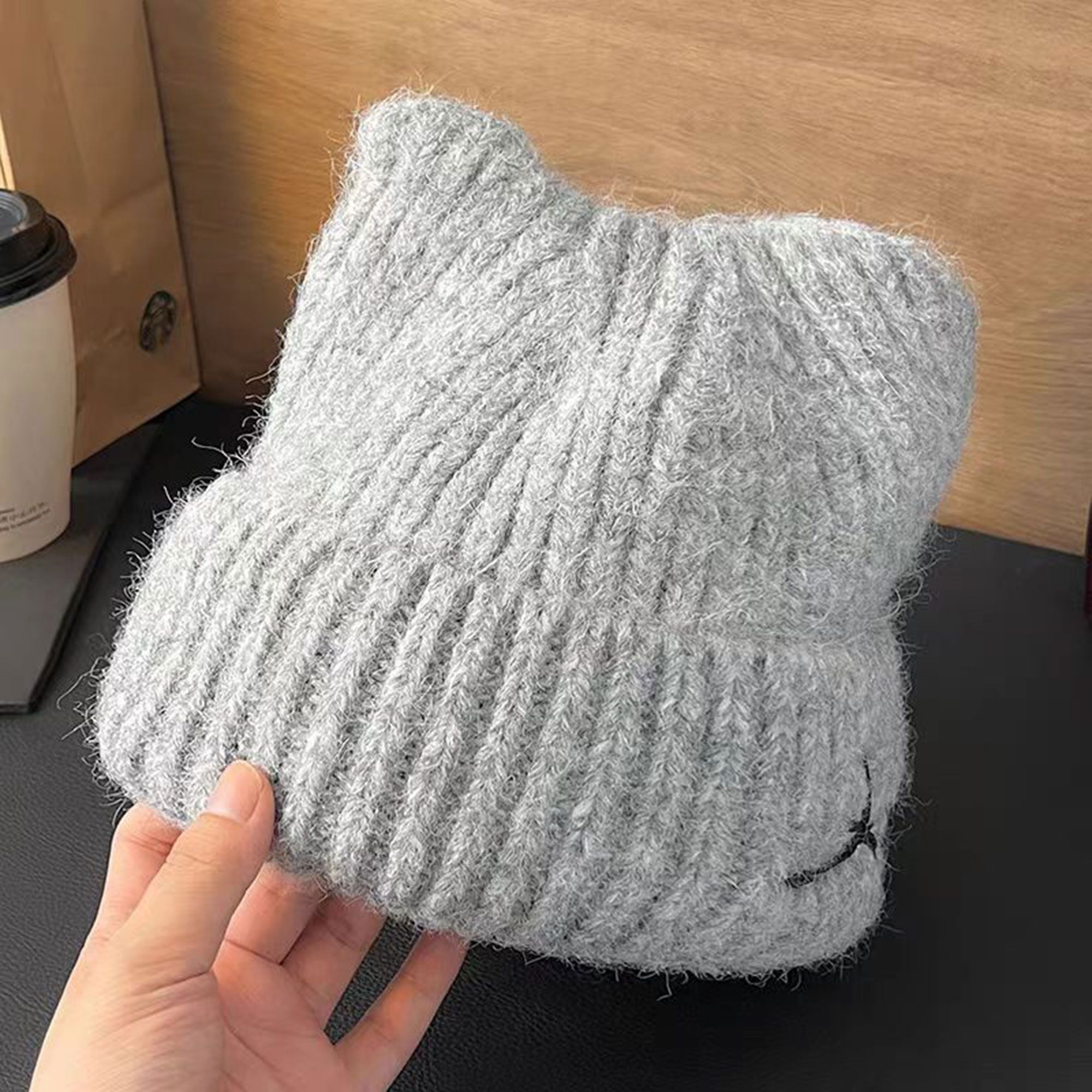 Anna-Kaci Women's Cat Ear Knit Beanie - Fluffy Faux Fur Hat with Bow Embroidery