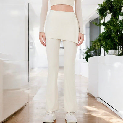 High Waist Flare Pants with Layered Skirt Overlay