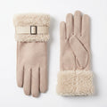 Faux Suede Gloves with Plush Faux Fur Cuffs and Buckle Detail