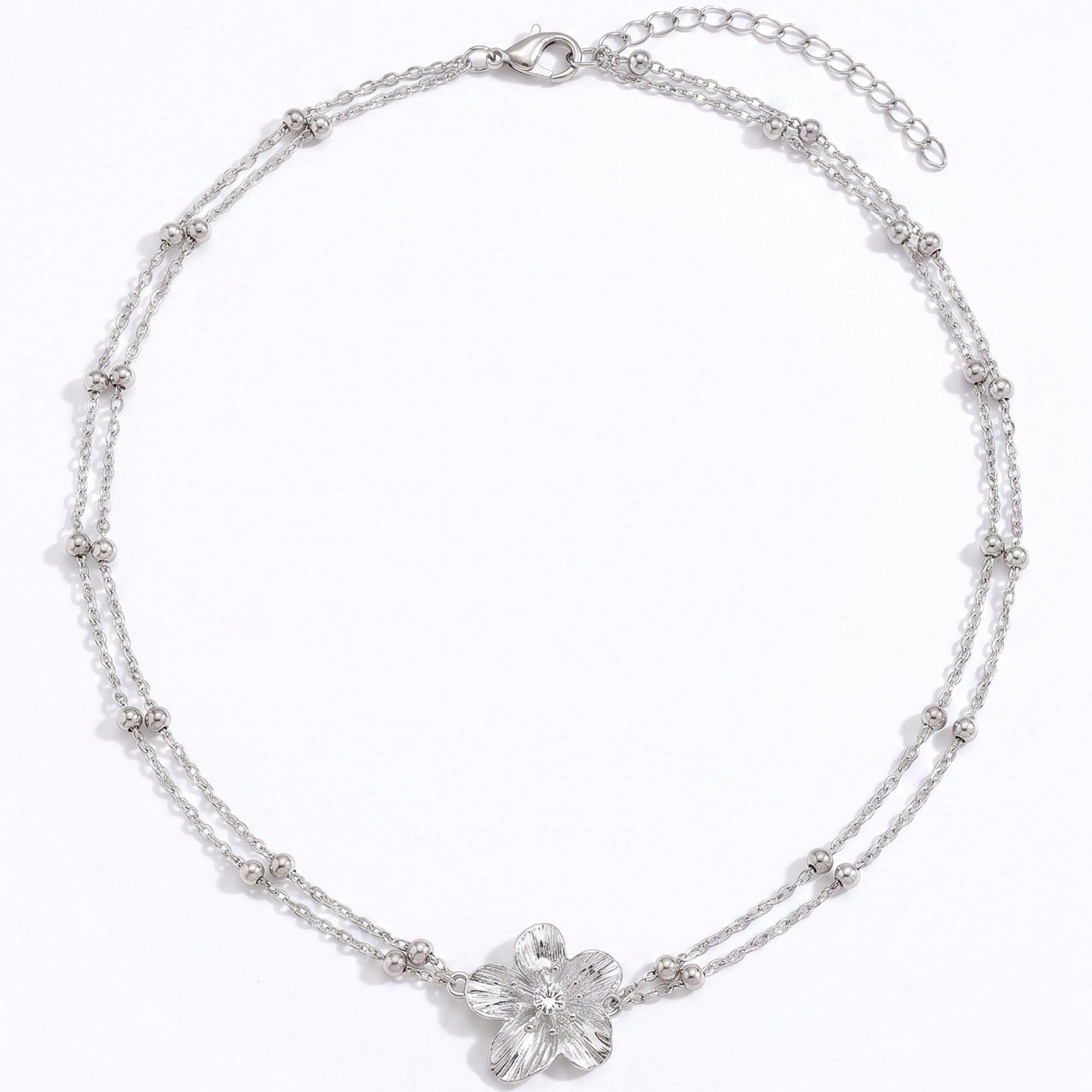 Single Floral Layered Beaded Metal Waist Chain Adjustable Minimalist Statement Waist Jewelry 43.3in
