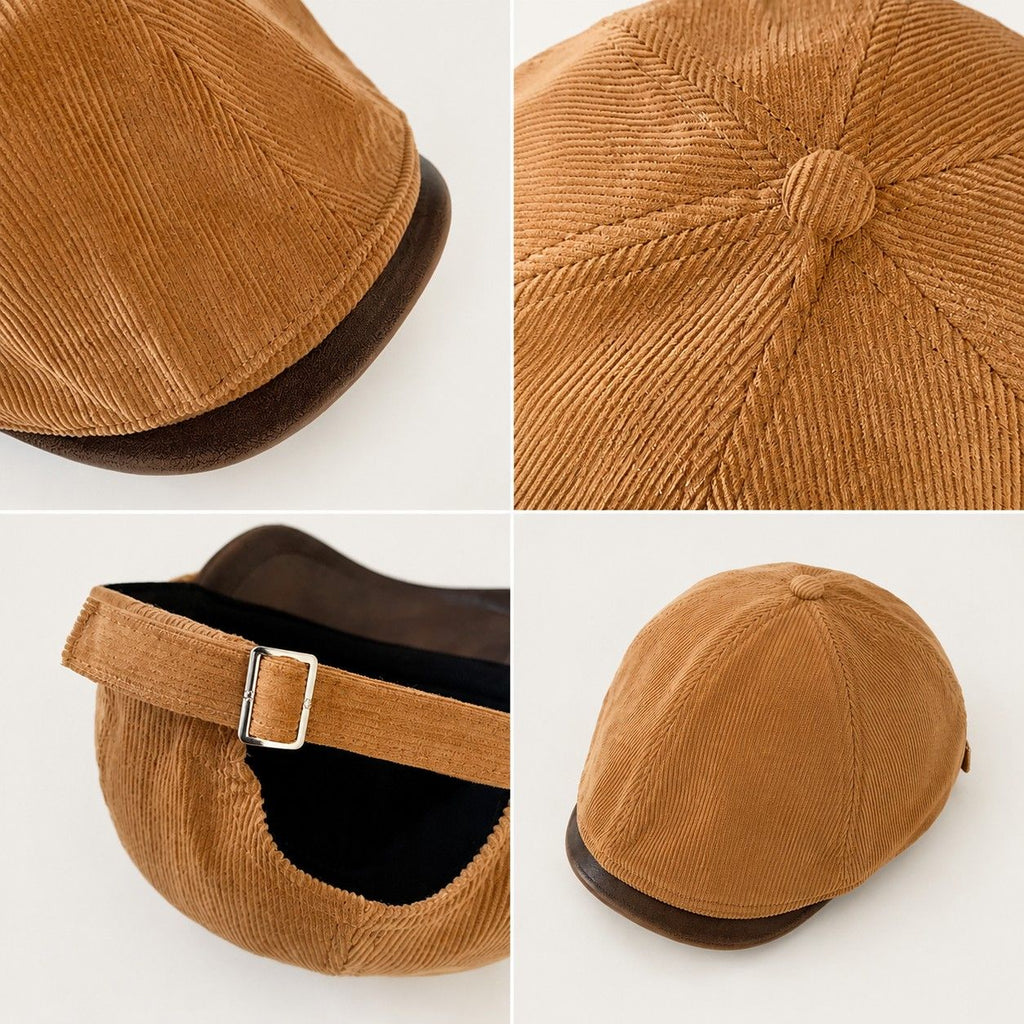 Corduroy Newsboy Cap Adjustable Short Brim Vintage Fall Winter Hat