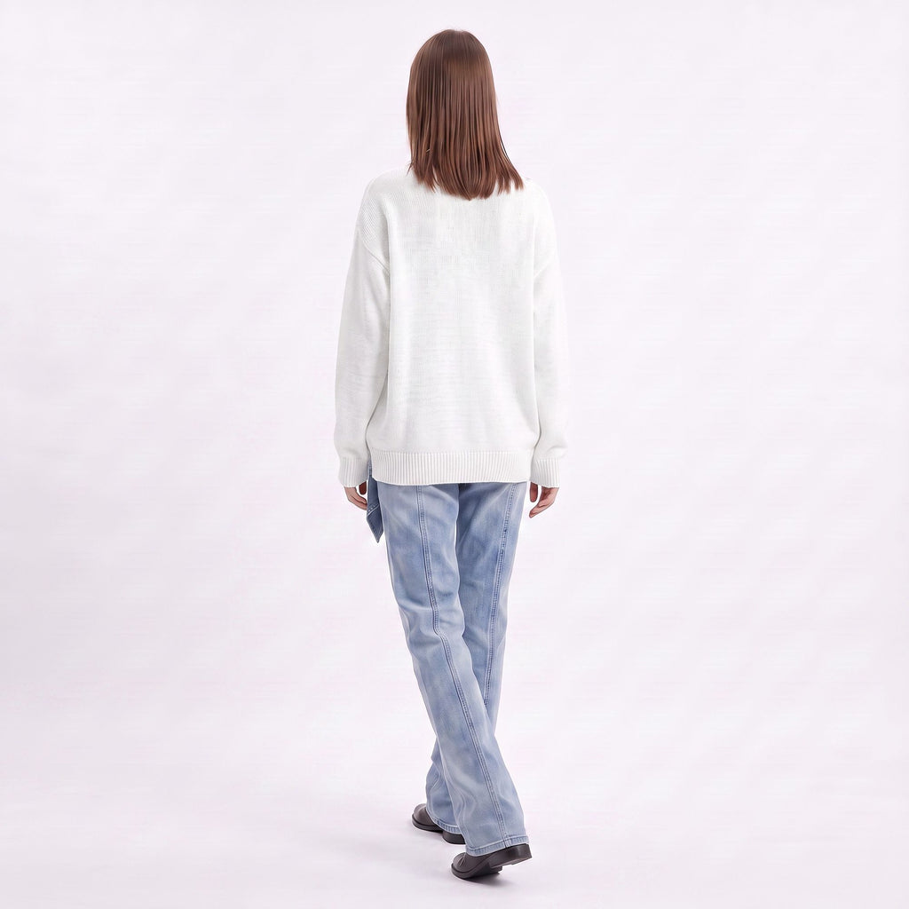 Oversized V Neck Longline Knit Pullover Sweater