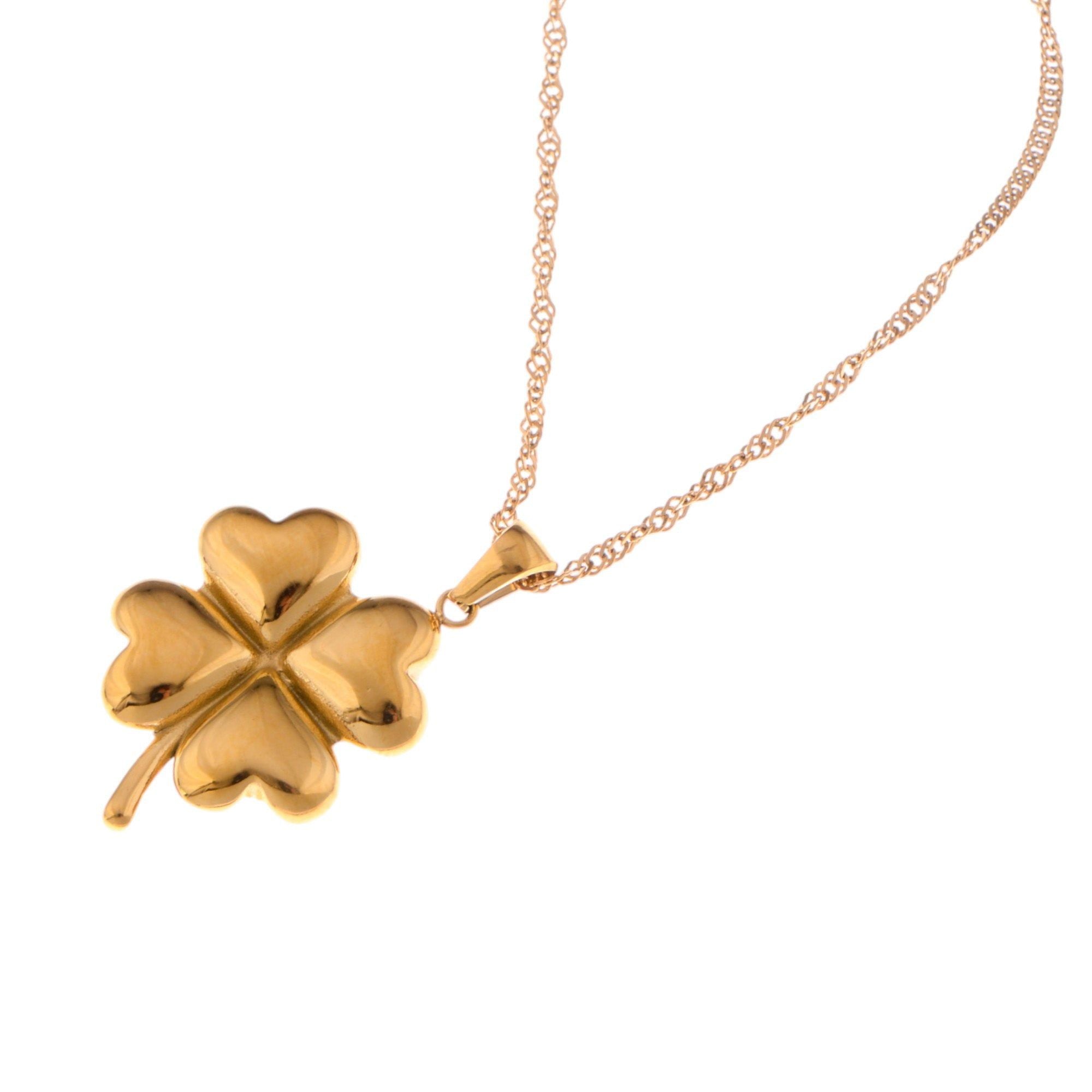 Anna-Kaci Gold Tone Four-Leaf Clover Pendant Fashion Necklace with Delicate Chain