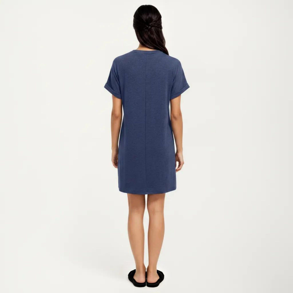 Anna-Kaci Women's Short Sleeve V Neck Shift Dress with Button Detail Relaxed Fit Casual Tunic Dress