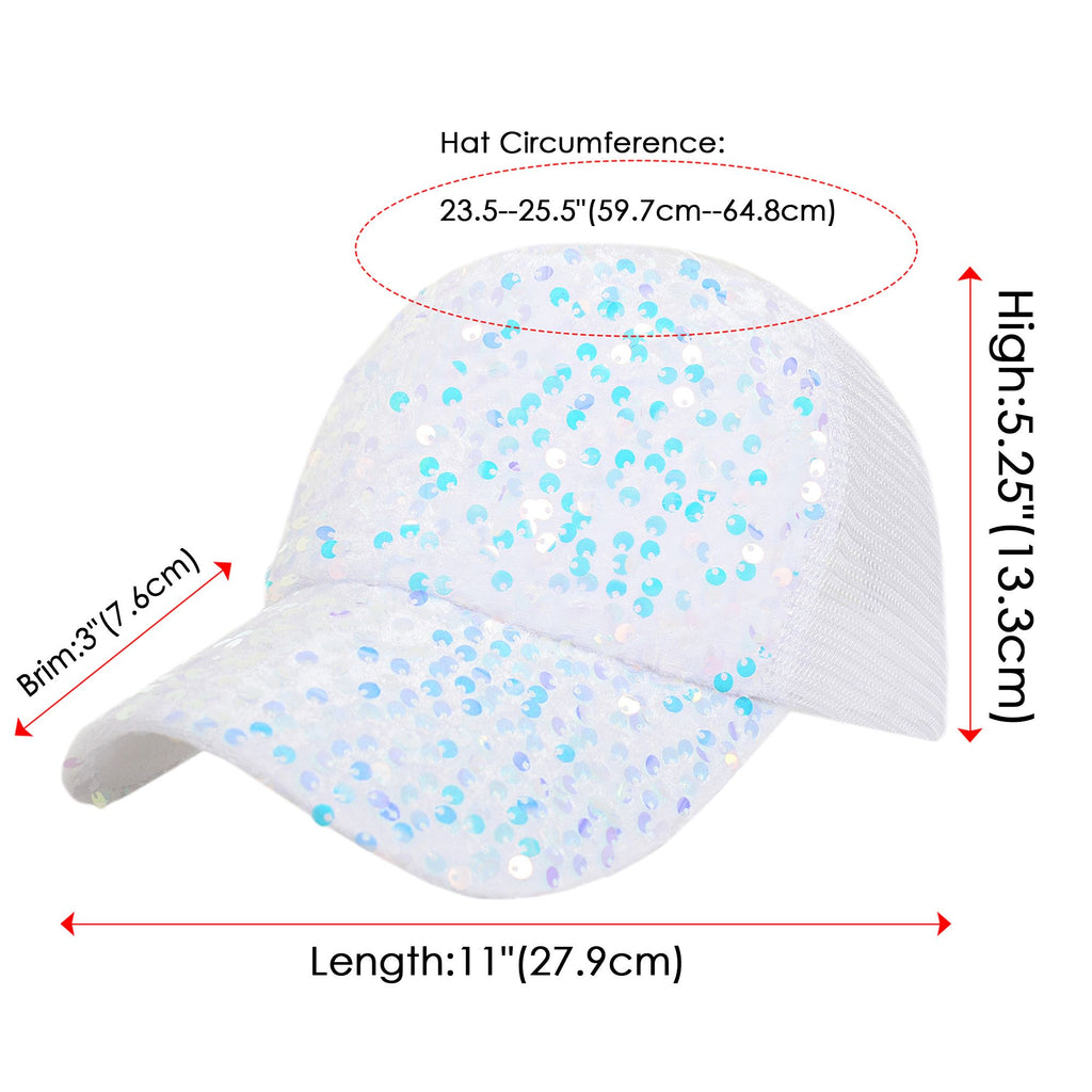 Anna-Kaci Women's Sparkly Sequin Baseball Cap Messy Low Bun Ponycap Velvet Mesh Trucker Hat