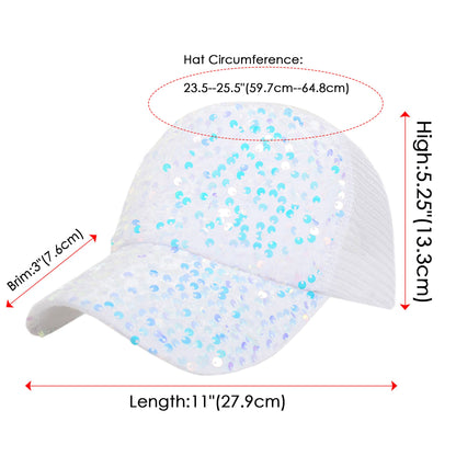 Anna-Kaci Women's Sparkly Sequin Baseball Cap Messy Low Bun Ponycap Velvet Mesh Trucker Hat
