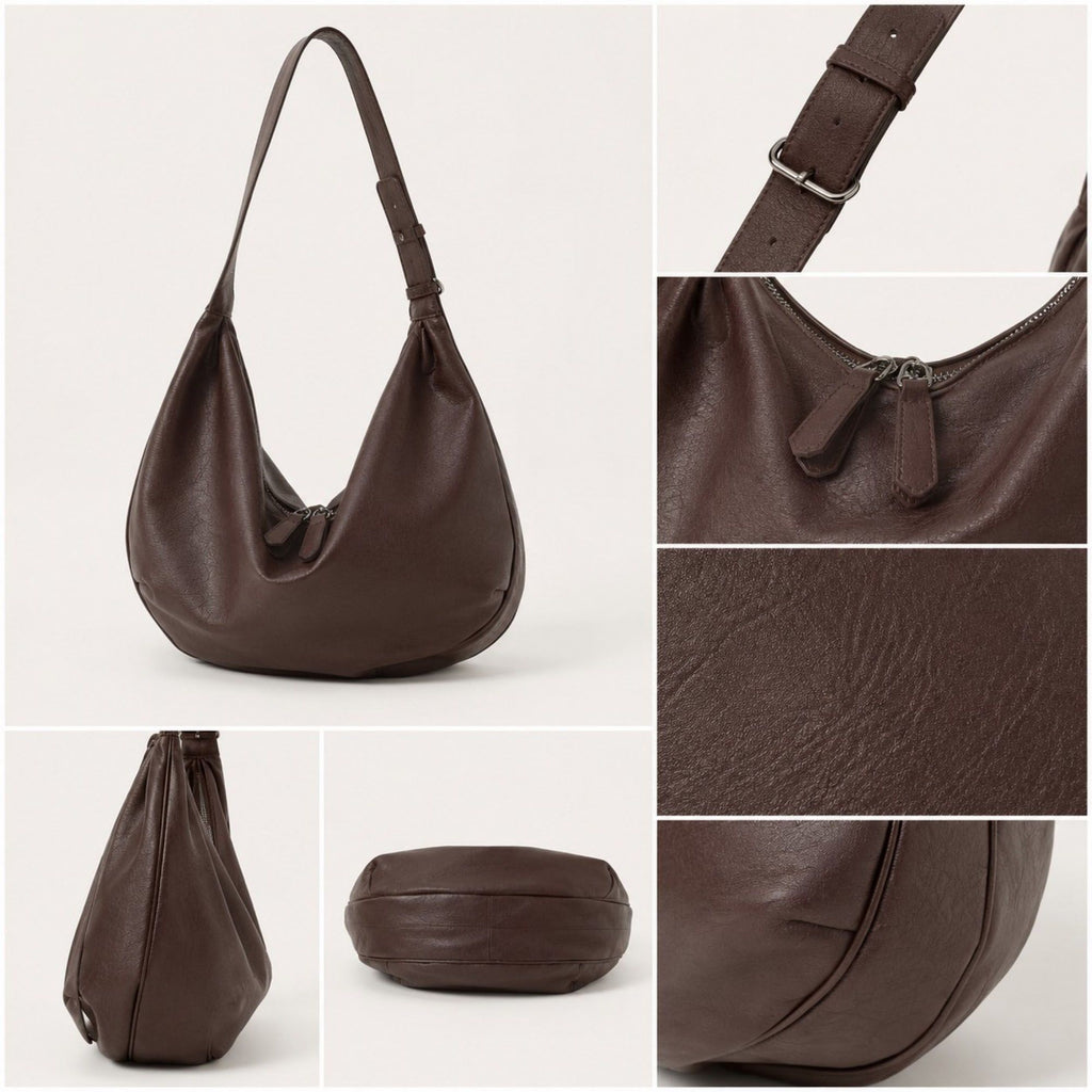 Oversized Slouchy Hobo Shoulder Bag with Adjustable Wide Strap and Zippered Pocket