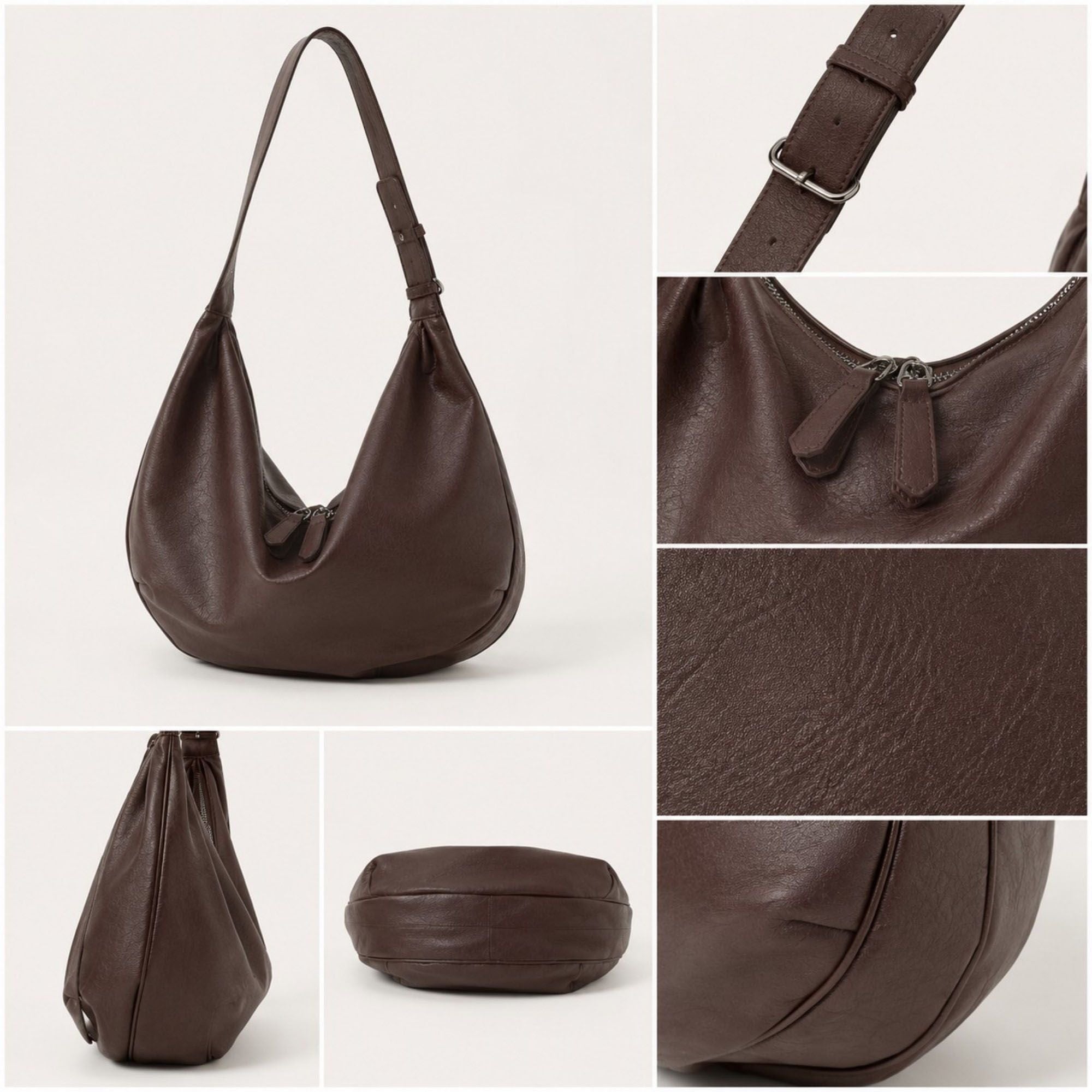Oversized Slouchy Hobo Shoulder Bag with Adjustable Wide Strap and Zippered Pocket