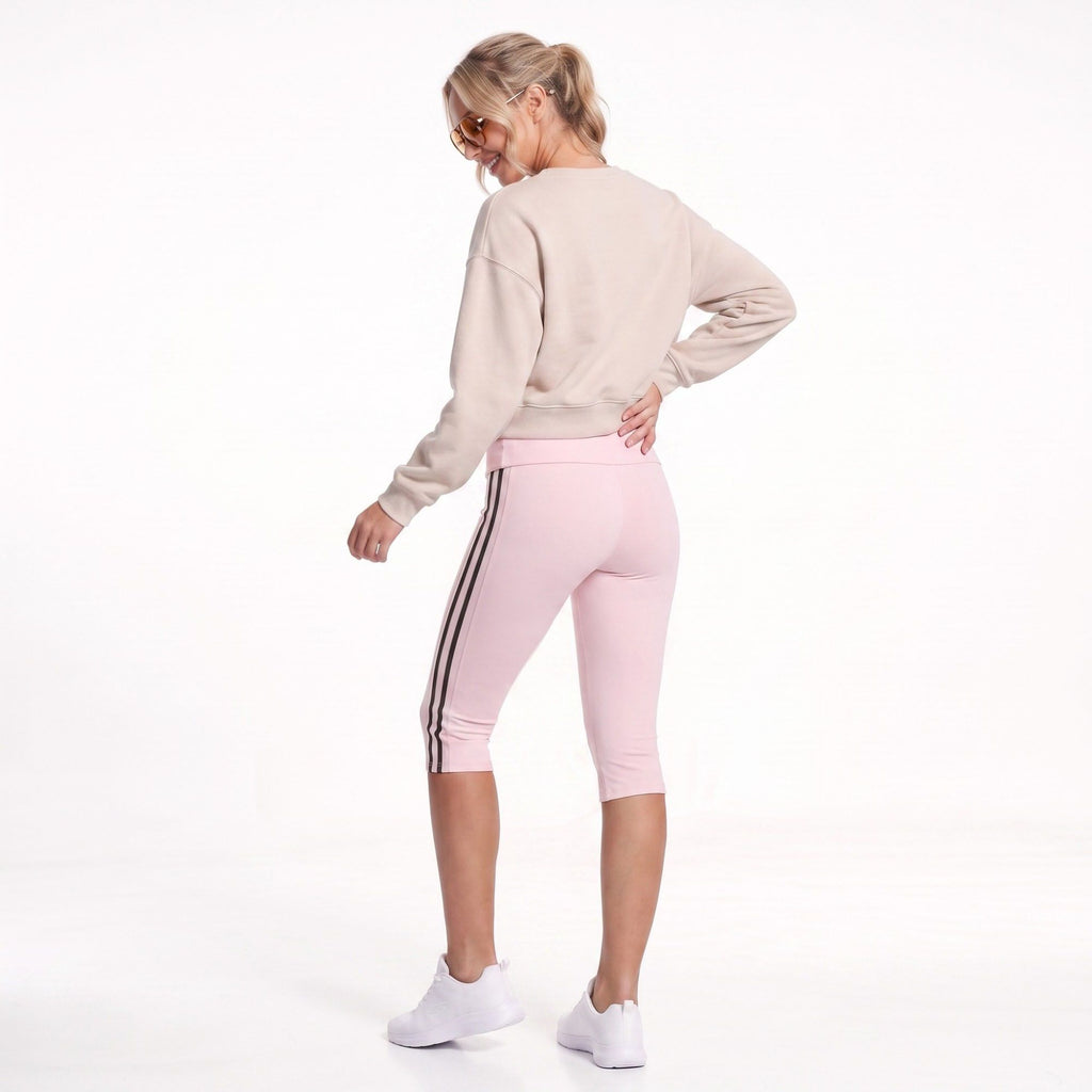 Foldover Waist Capri Leggings with Contrast Side Stripes
