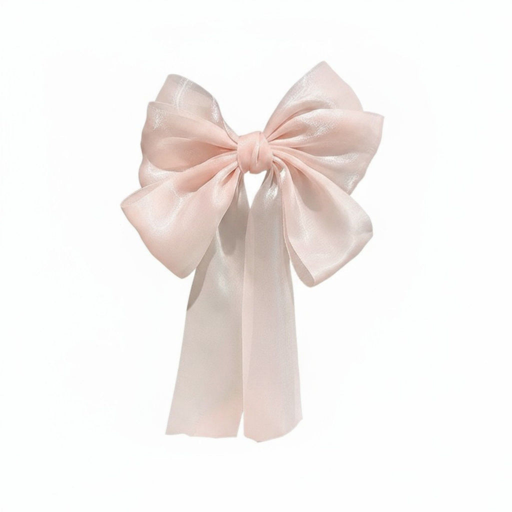 Oversized Satin Bow Hair Clip with Long Ribbon Tails and Glossy Finish