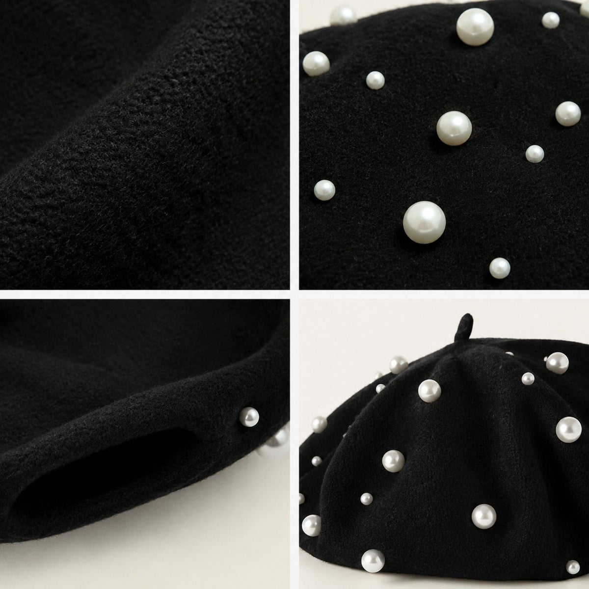 Pearl-Embellished Wool Knit Beret