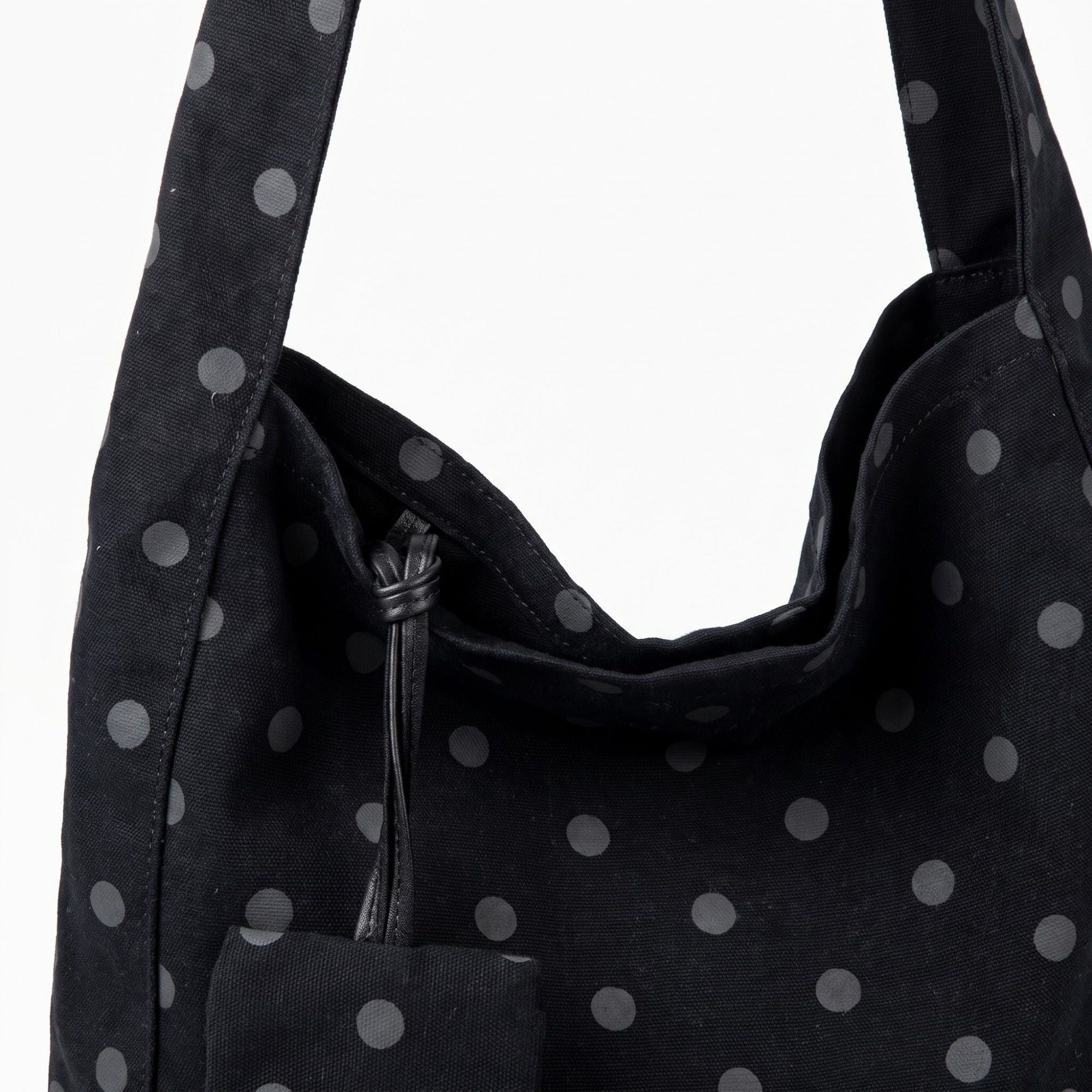 Polka Dot Hobo Tote Bag with Wide Shoulder Strap and Matching Pouch 12.5x13x5.5in