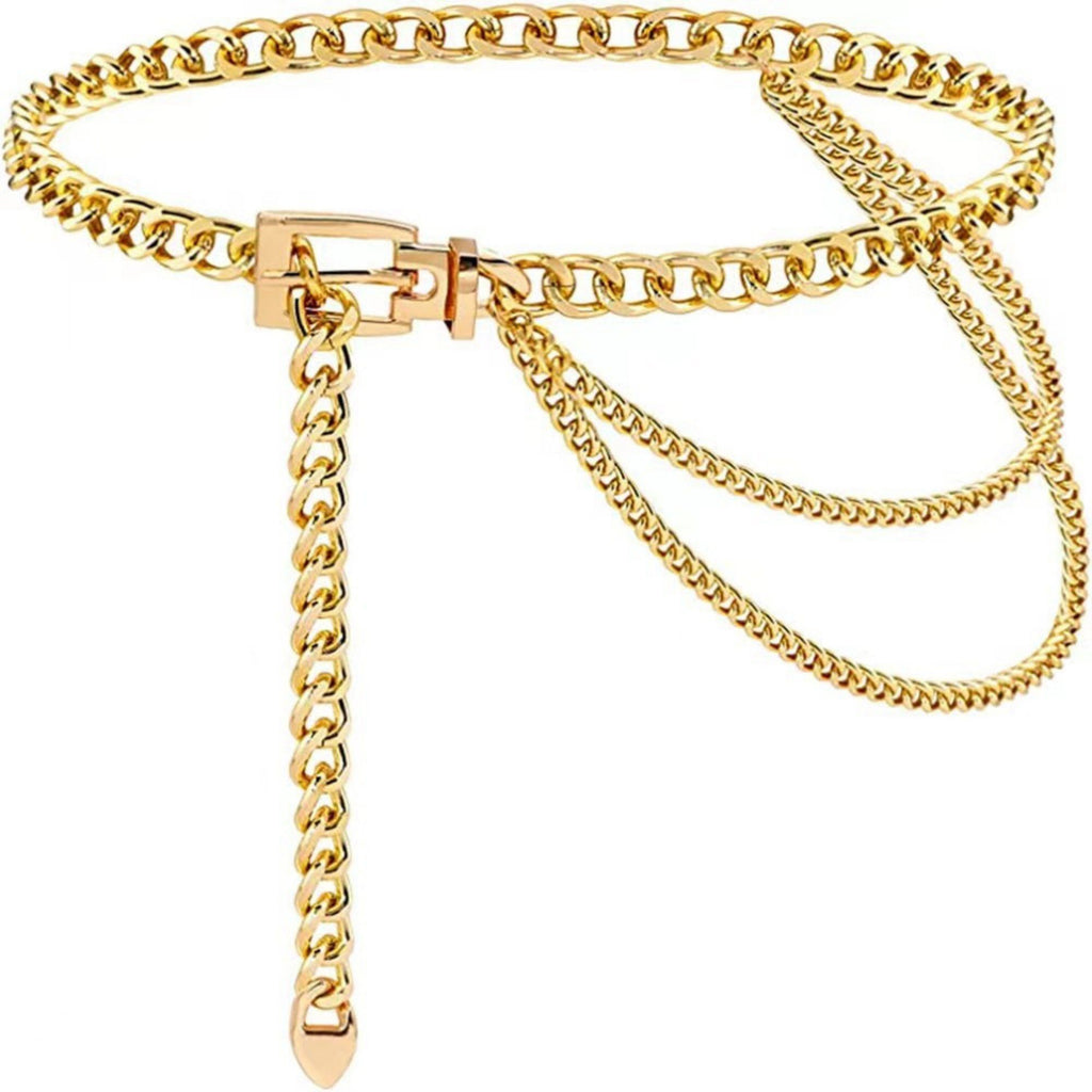 Anna-Kaci Women's Chunky Chain Waist Belt with Layered Draped Links and Buckle Detail for Stylish Definition 41.5in