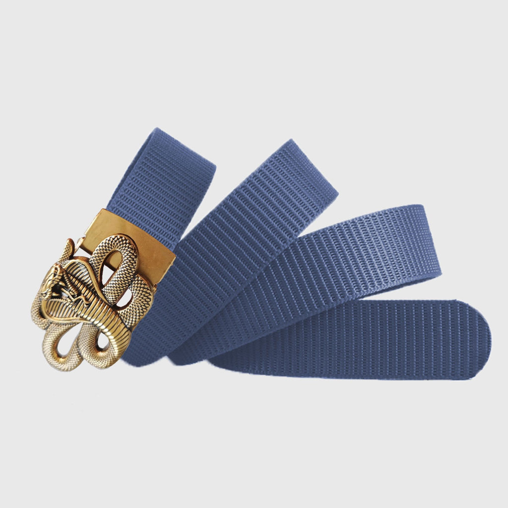 Anna-Kaci Women's Nylon Belt with Gold Cobra Buckle - Bold Statement Buckle Belt for Edgy Casual & Stylish Outfits
