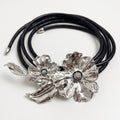 Dual Poppy Flower Leather Waist Belt Adjustable Floral Statement Waist Jewelry 43.3in