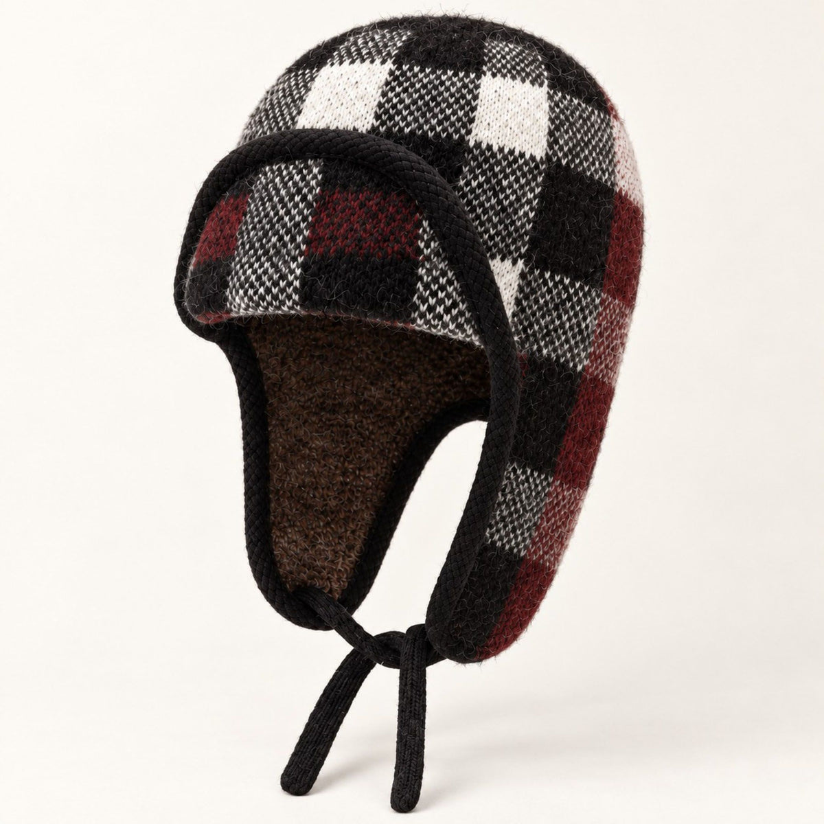 Plaid Ear Flap Knit Beanie Winter Thermal Trapper Hat