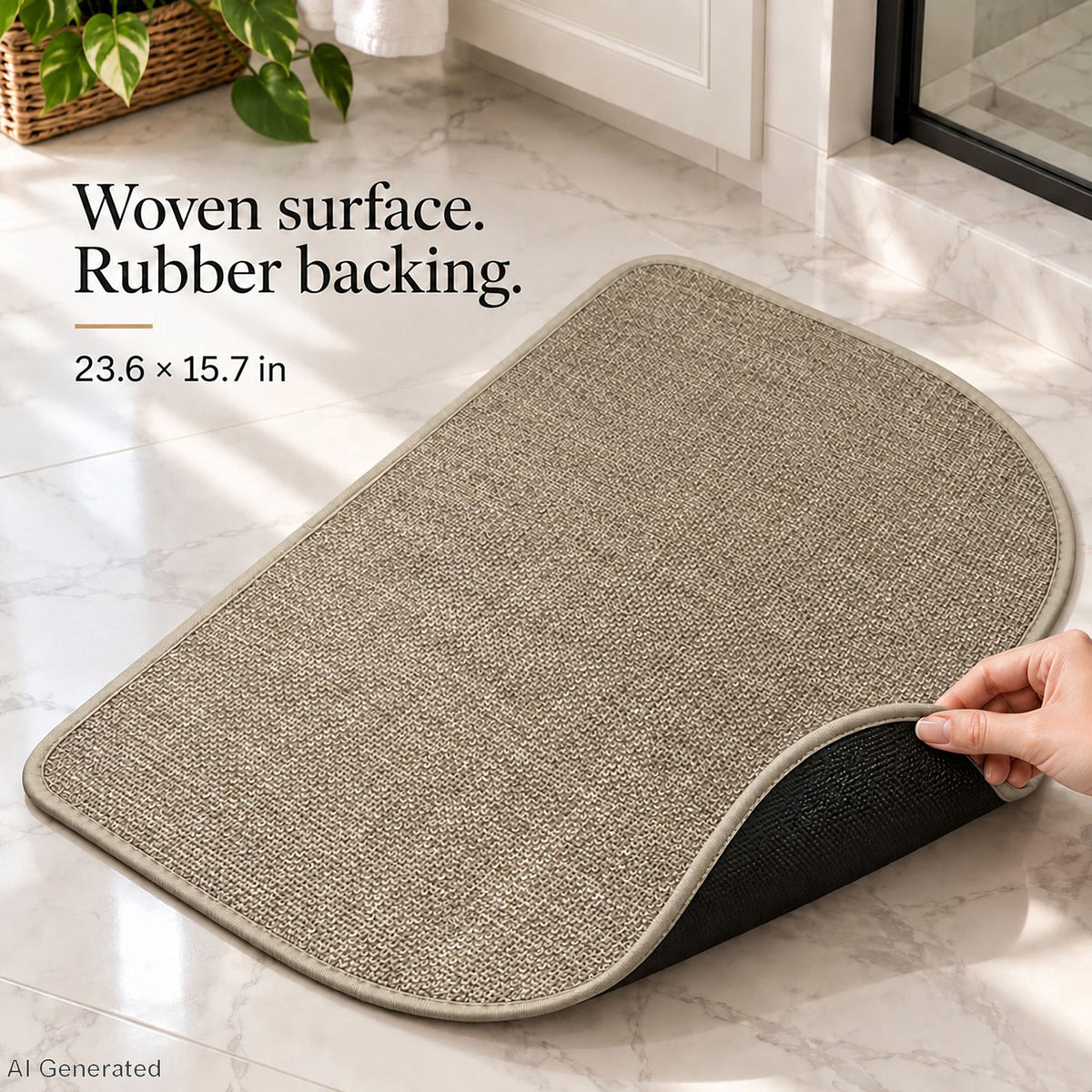 Absorbent Linen Look Bath Mat with Non Slip Backing