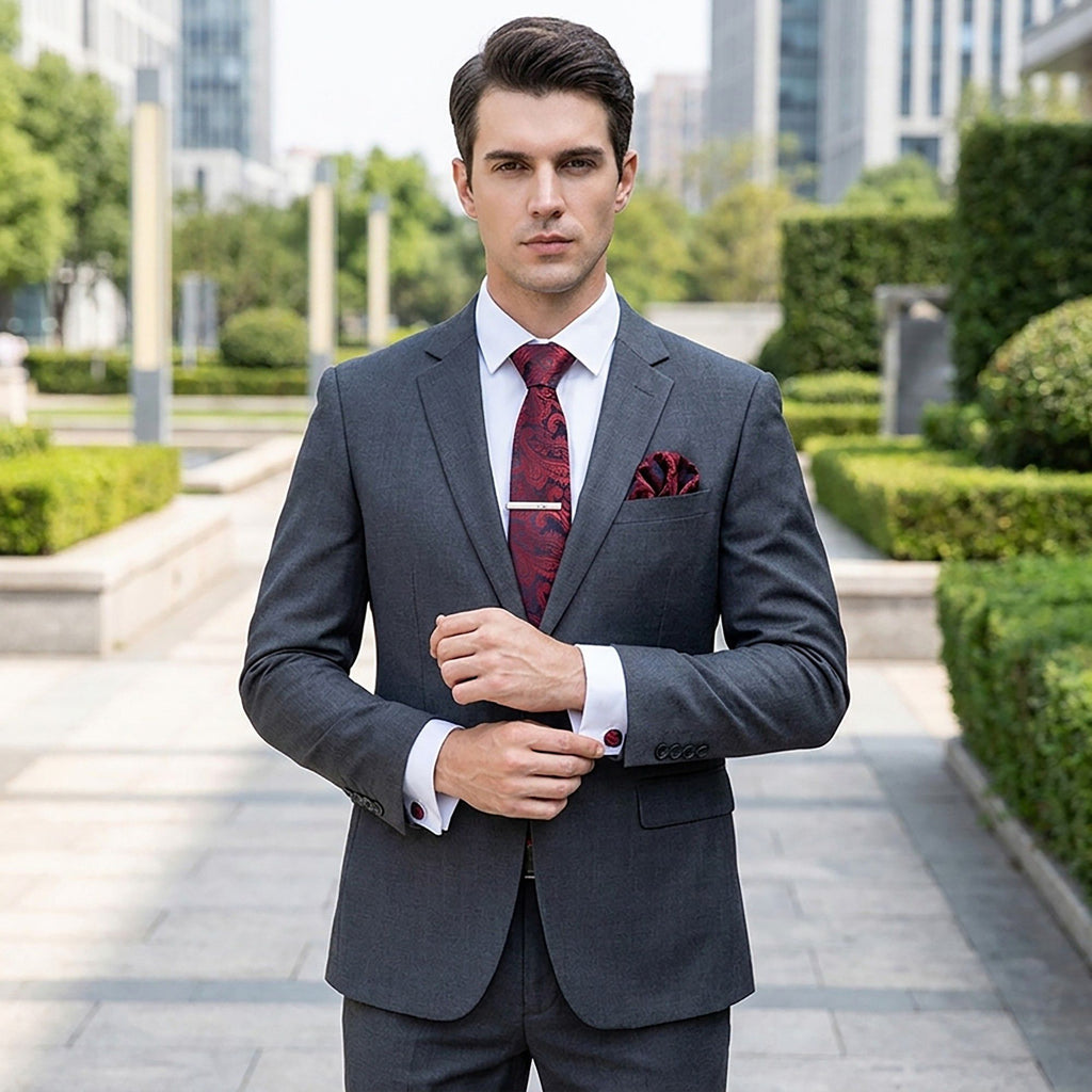 Men's Floral Pattern Tie Gift Set with Matching Pocket Square Cufflinks and Silver Tie Clip