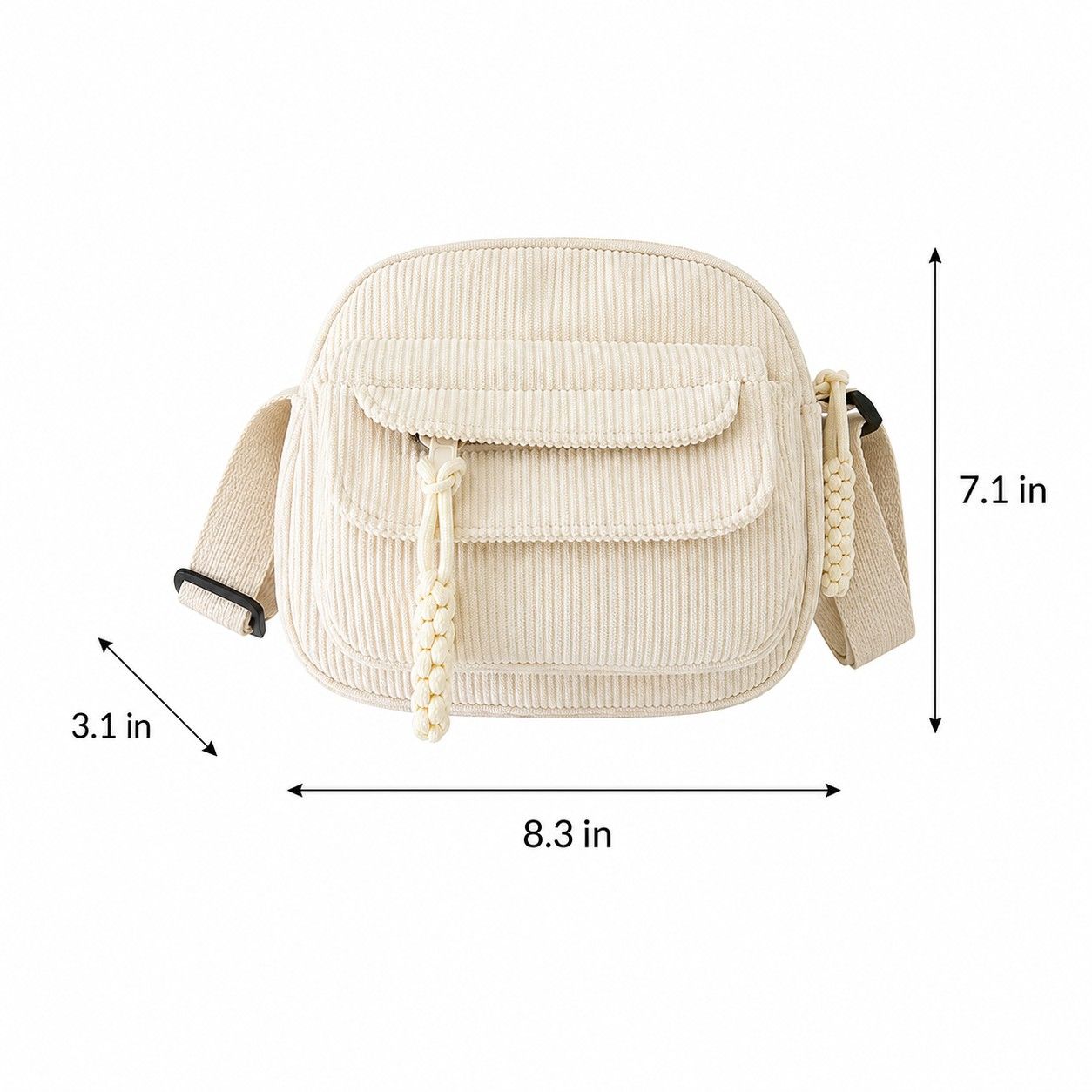 Corduroy Crossbody Bag with Front Pocket Adjustable Strap and Zip Closure