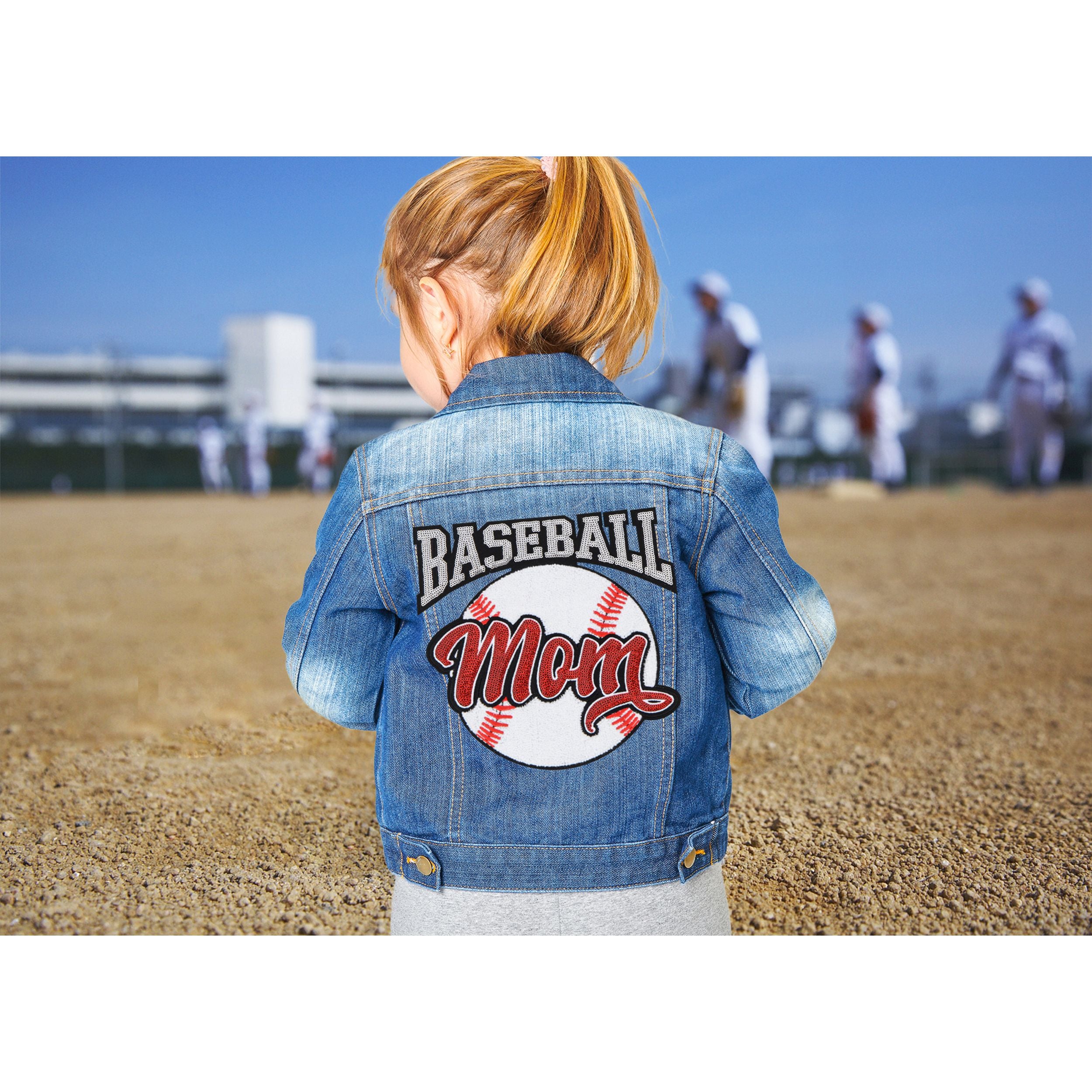 Baseball Mama Sequin Iron On Patches Game Day Applique Large Patch Accessory Clothes Jacket Uniform Backpack DIY Decor