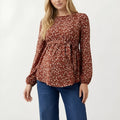 Anna-Kaci Women's Boho Floral Maternity Blouse - Flowy Peplum Long Sleeve Babydoll Top