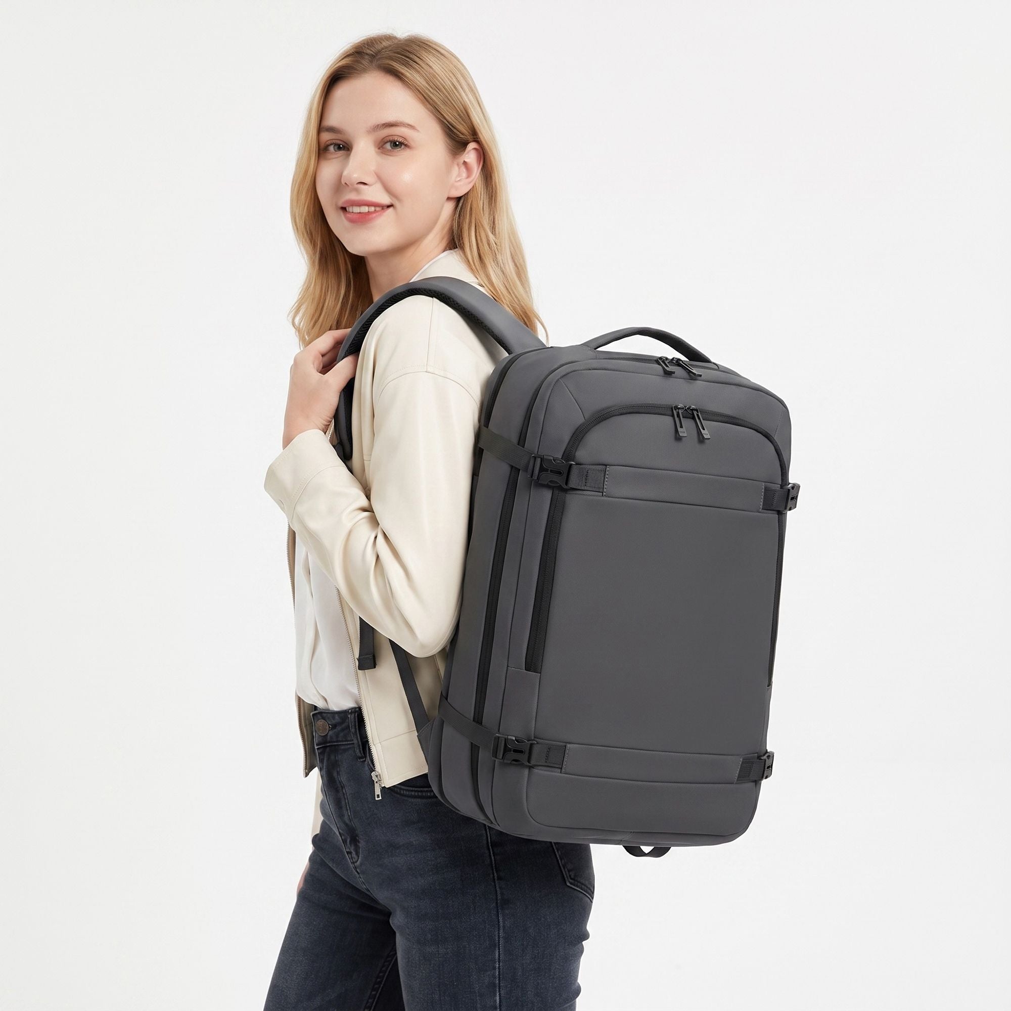Large Travel Backpack with Compression Straps Multiple Compartments and Padded Shoulder Straps
