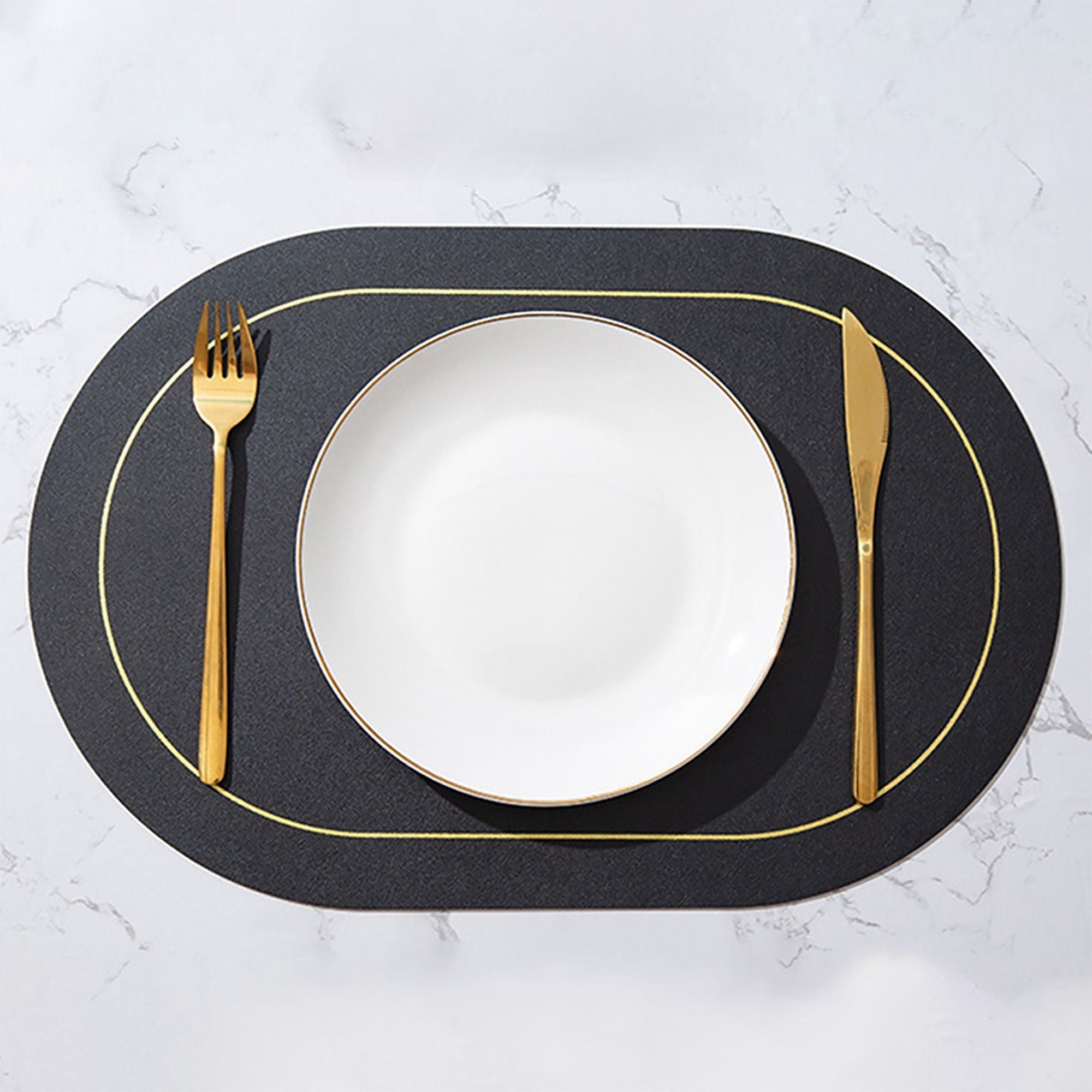6 Piece Oval Faux Leather Placemat Set Waterproof Heat Resistant Table Mats