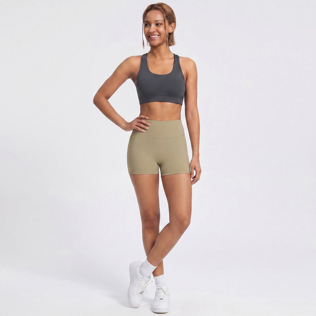 High Waist Workout Biker Shorts Wide Waistband Yoga Training Active Shorts