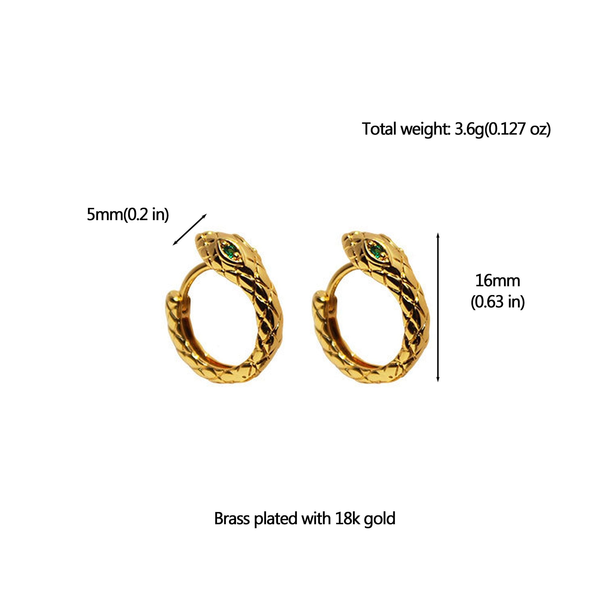 Snake-Shaped Hoop Earrings with Green Gem Eyes