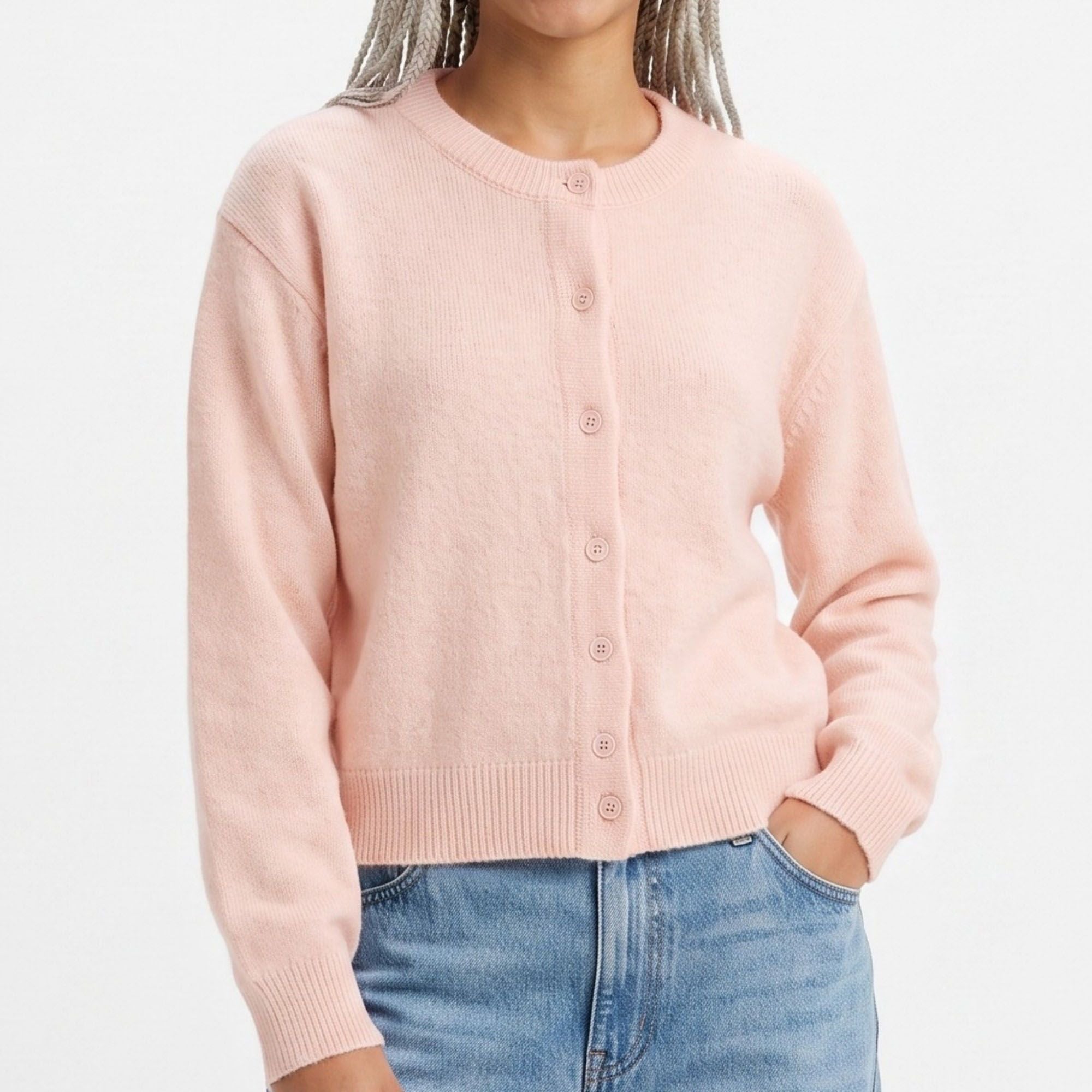 Crewneck Button-Front Knit Cardigan Sweater