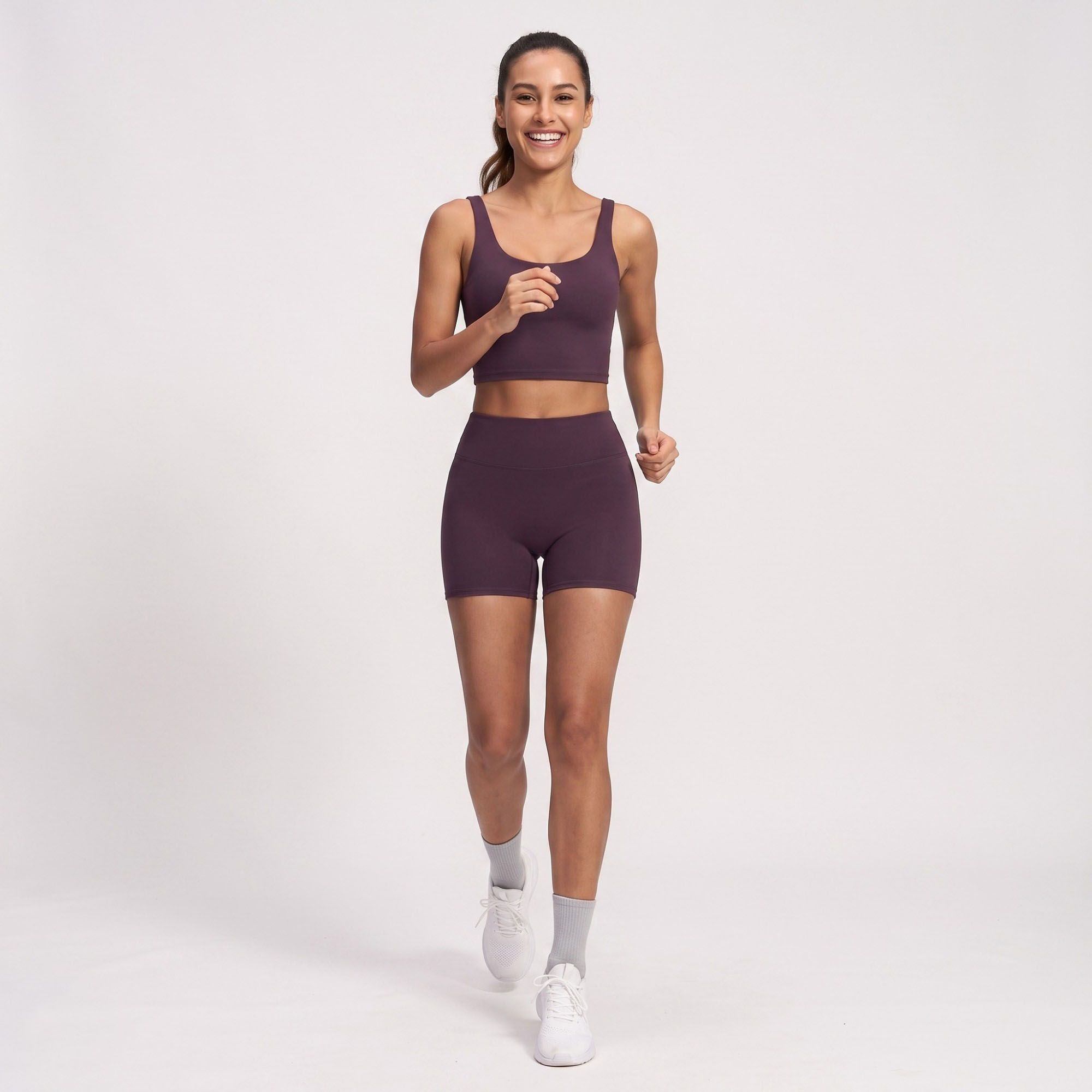 High Waist Biker Shorts Fitted Mid Thigh Athletic Bottoms for Yoga Running Gym Training