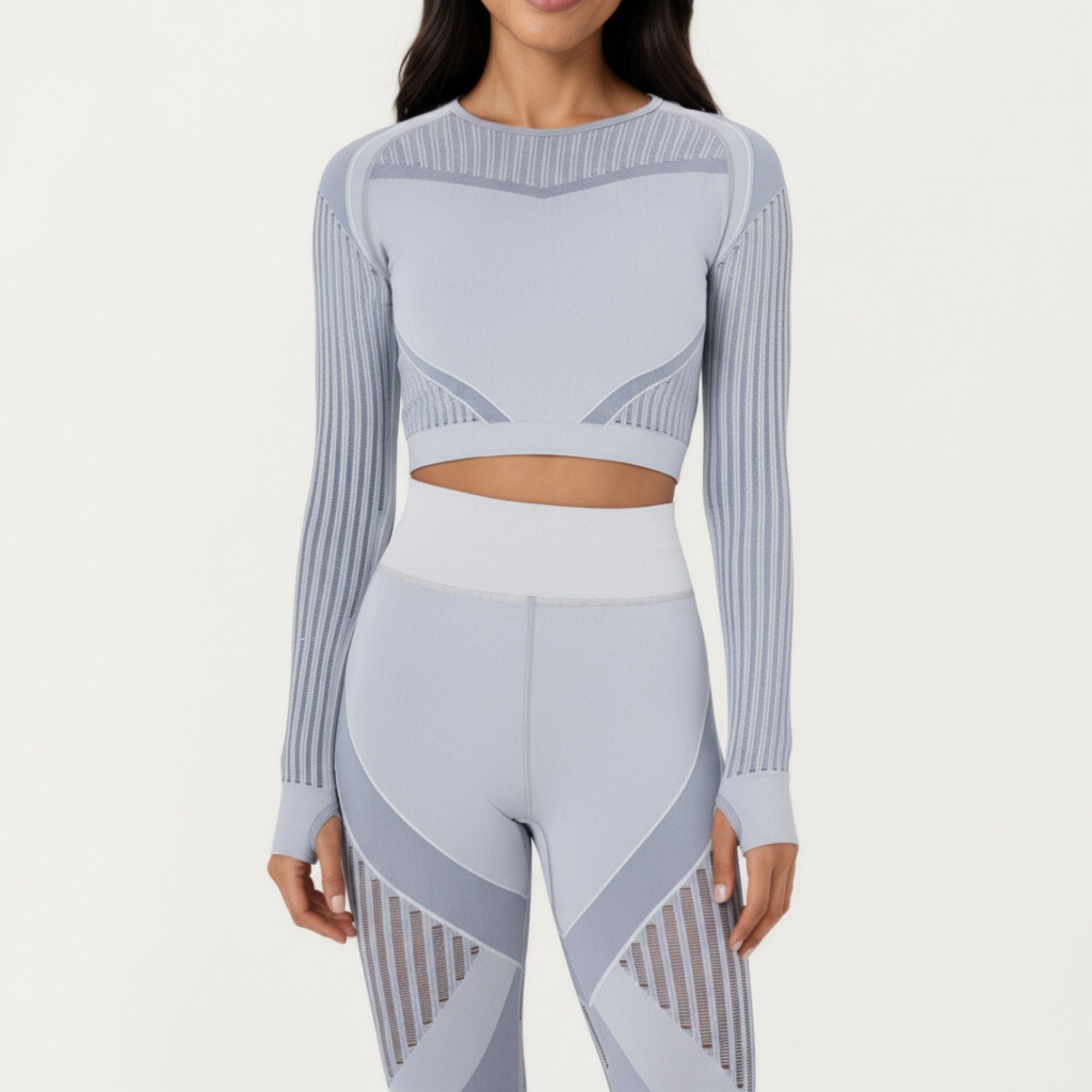 Anna-Kaci Active Women's Long Sleeve Seamless Crop Top with Ribbed Texture and Contour Panels