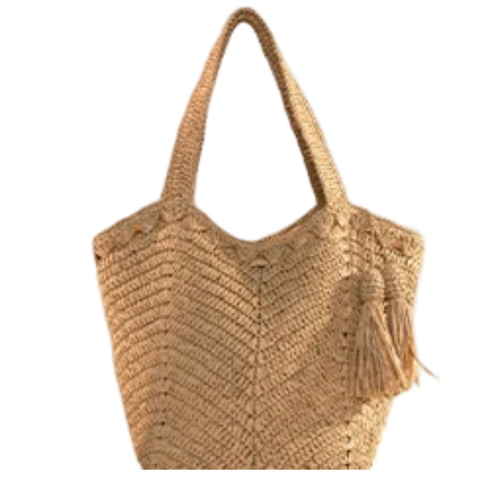 Tassel Straw Tote Bag with Zipper Closure for Beach and Travel