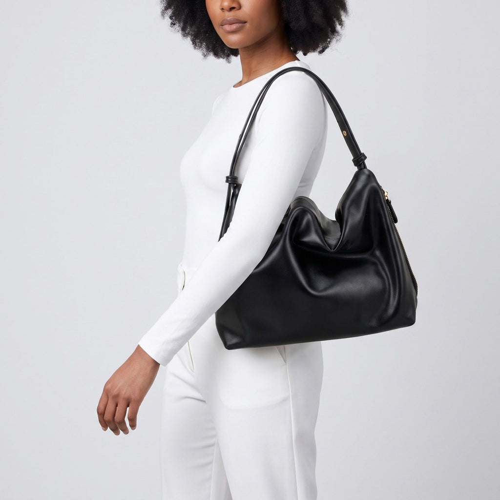 Slouchy Hobo Shoulder Bag with Adjustable Strap and Side Zipper Closure 10x8.5x2.7in
