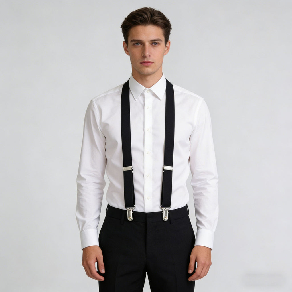 Anna-Kaci Men's Elastic Suspenders 47 inches - Adjustable 4-Clips Formal & Casual Suspenders for Trousers
