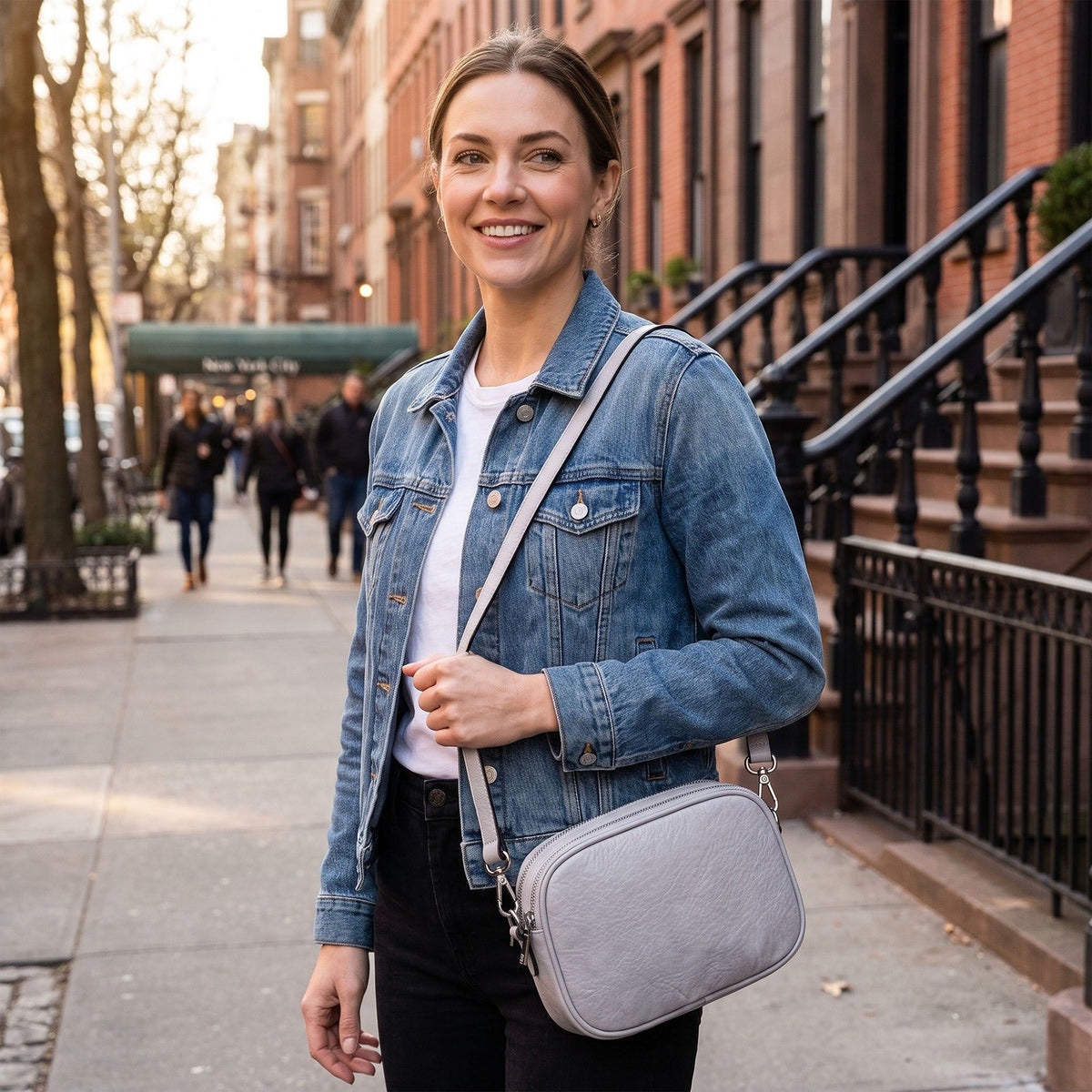 Small Textured Crossbody Bag with Double Zipper Adjustable Strap